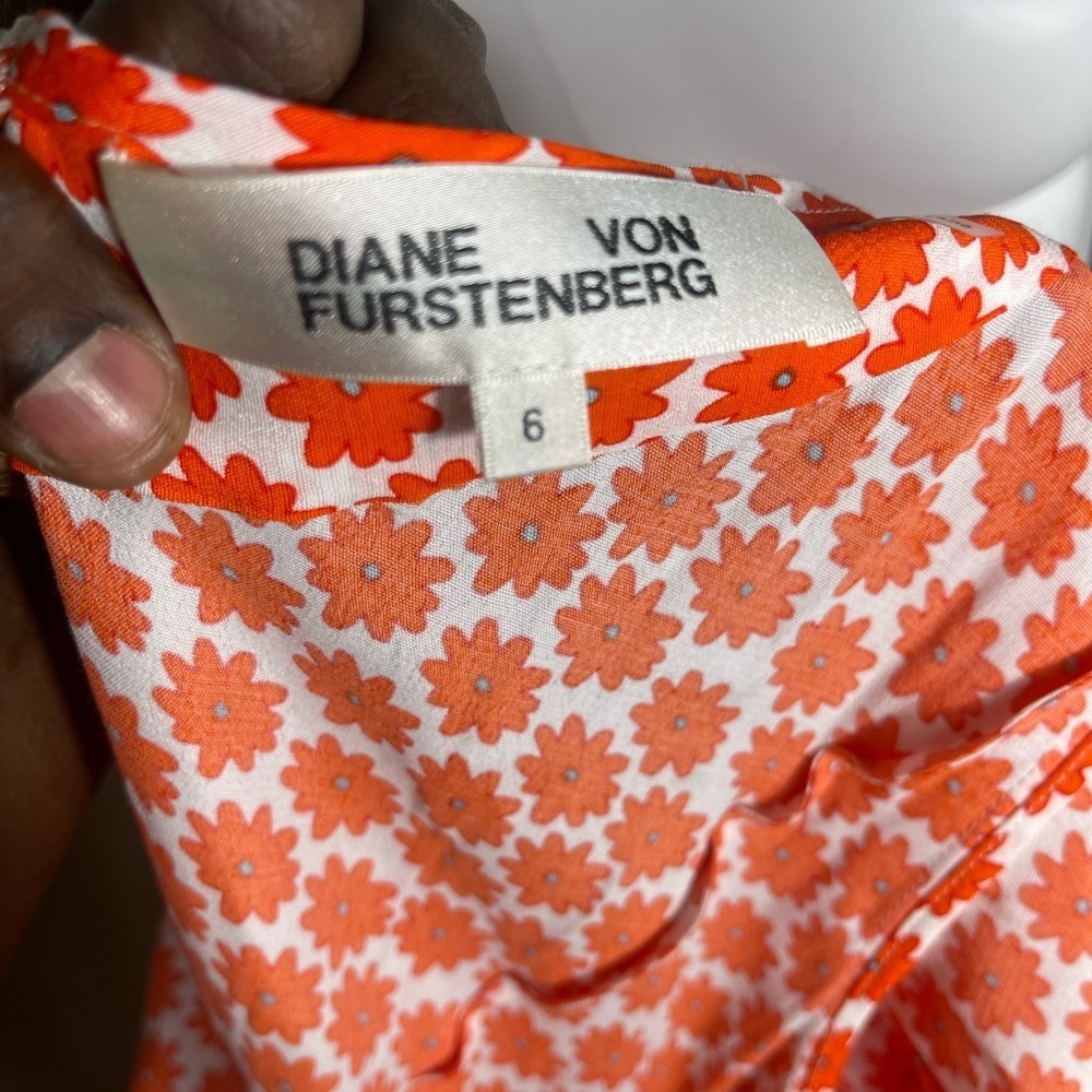 Diane Von Furstenberg Leila daisy V neck Orange Crepe Midi Dress size 6 - Picture 6 of 6